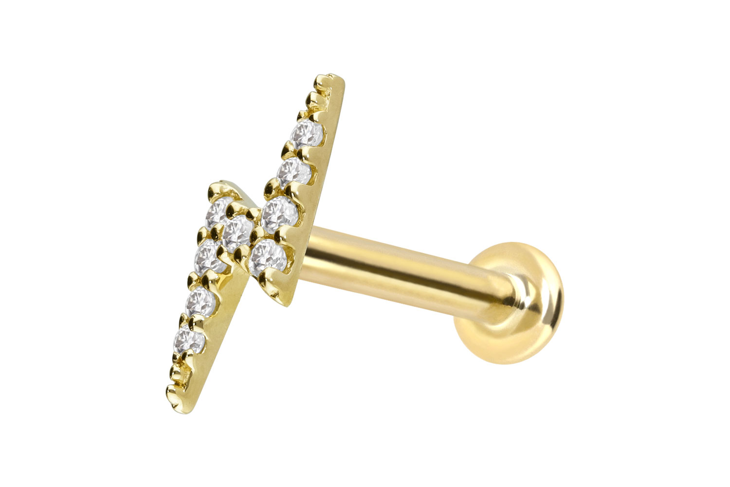 14 Karat Gold Labret Piercing mit Push Fit MOISSANIT-BLITZ